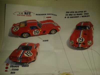 Kit Ferrari 250 GTO Ch 3705 GT 24 Hrs Le Mans 1962 # 19 Ghichet / Noblet - Resin Kit 1:43